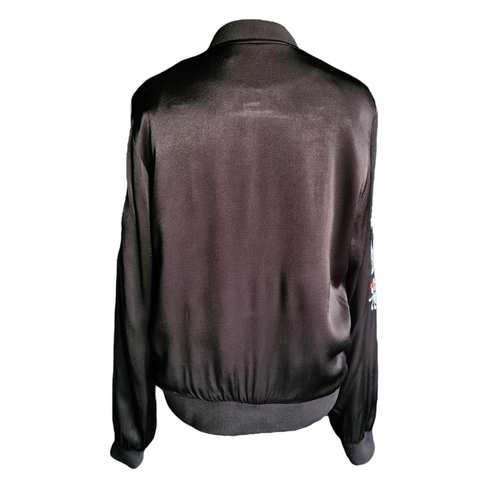 Glassons Size L Women's Black Satin Feel Floral Embroidered Bomber Jacket - Picture 5 of 13